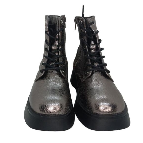 Steve Madden Womens NEW Designer Pewter Glitter Combat Boots w/Zipper - sz. 4 - Picture 2 of 6